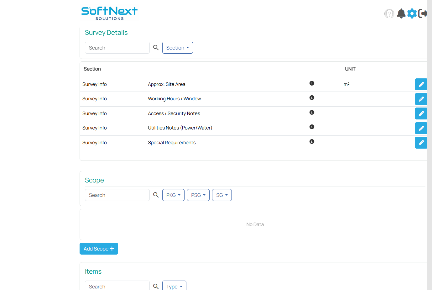Survey Details section showing site information fields