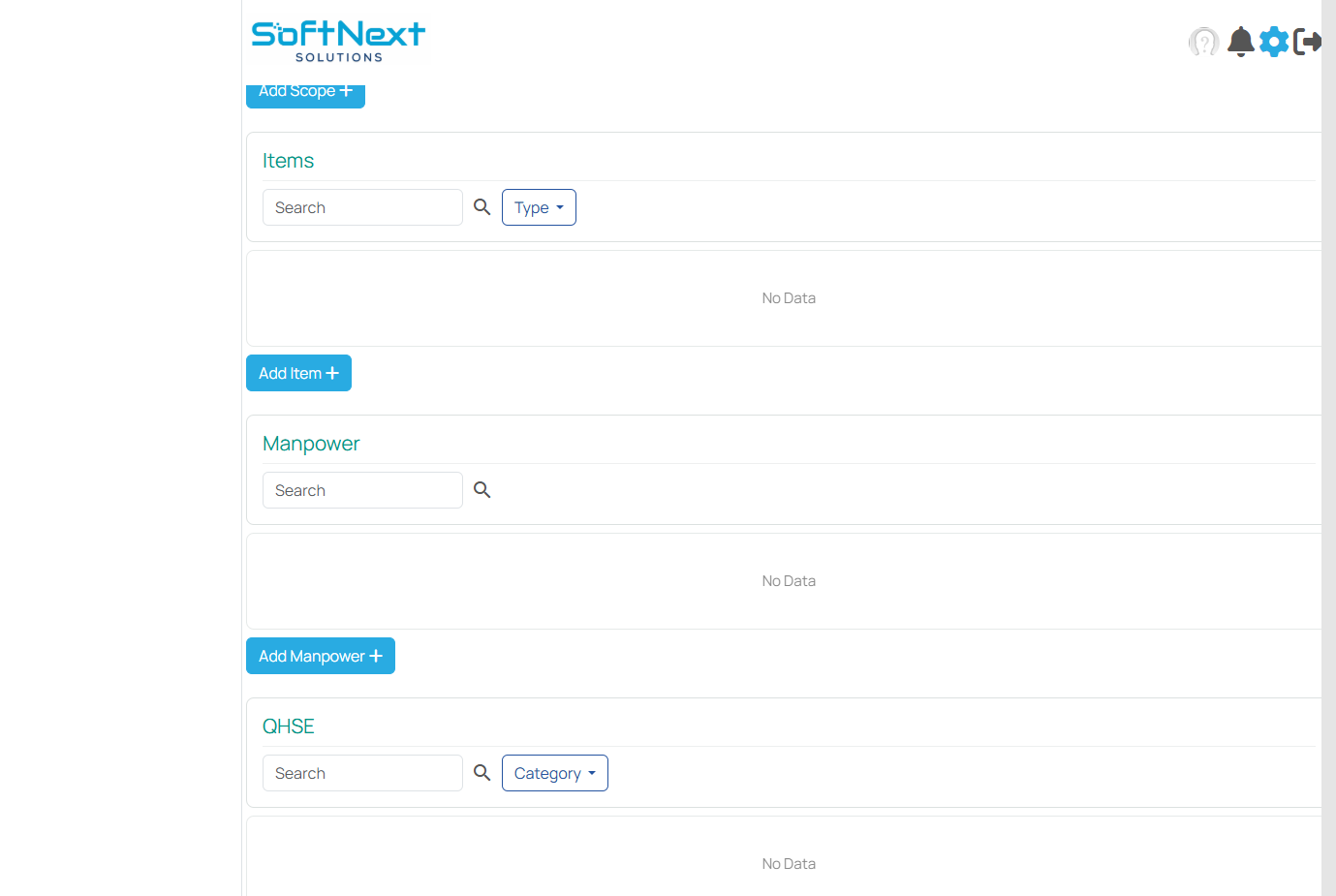 Items and Manpower sections of the survey