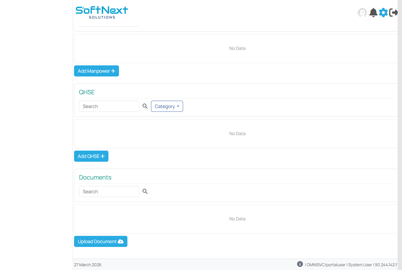 QHSE and Documents sections of the survey