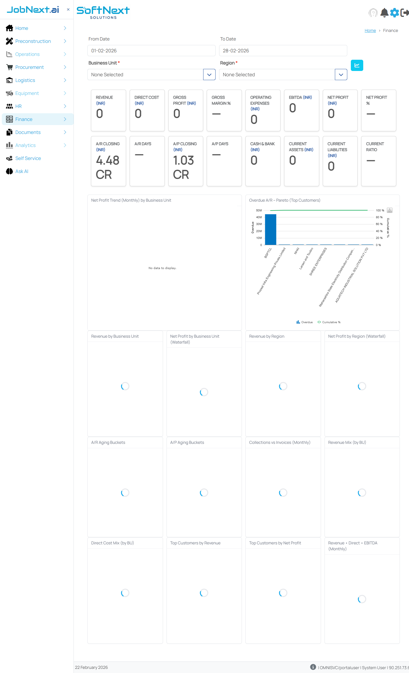 Accounts Payable screen showing registered vendor bills with status, amounts, and linked source documents