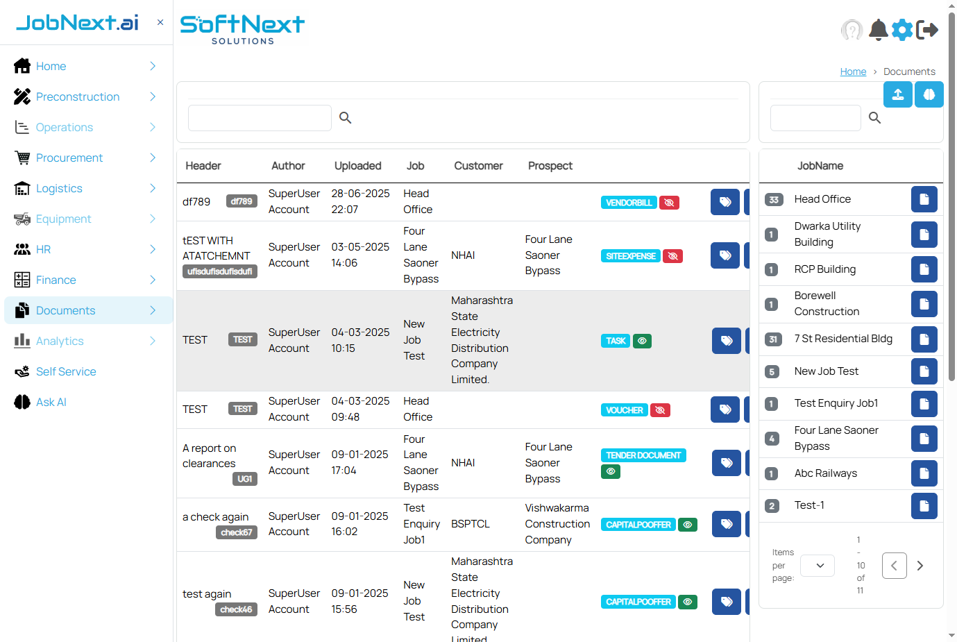 Document lifecycle view showing the status progression of a document through Draft, Submitted, Approved, and Posted stages with timestamps and user information