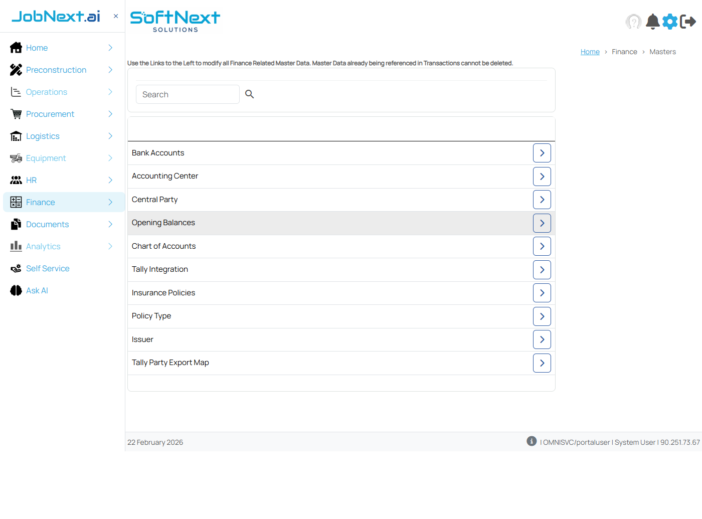 HR masters configuration page showing designations, departments, cadres, and statutory setup options for PF, ESI, and other deductions